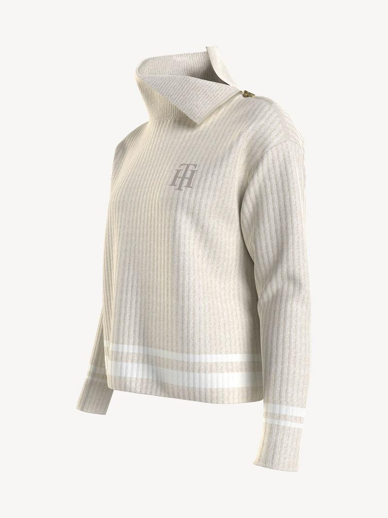 Női Tommy Hilfiger Essential Side-Zip Turtleneck Pulóverek Fehér | HU 349WNB